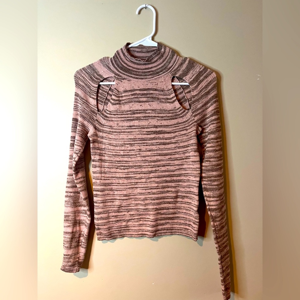 Wild Fable Neutral Space Dye Cut Out Mock Neck Ribbed Sweater NWOT